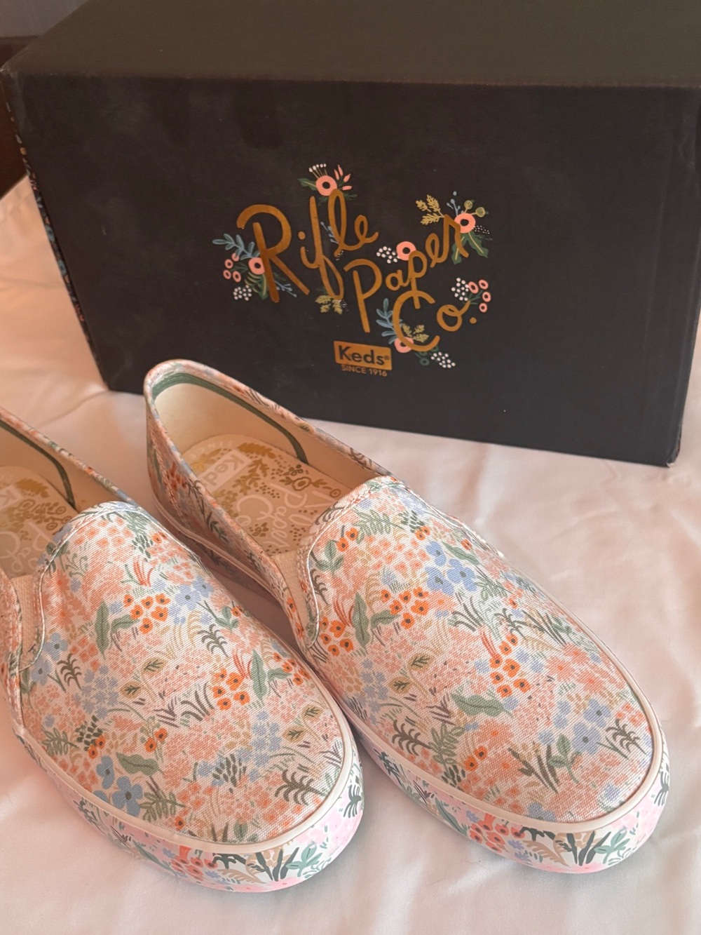 Keds Slip-On Double Decker Sneakers - Pink, Green, Blue Floral Pattern